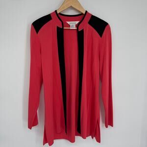 Misook Cardigan Women Small Pink & Bk Open Front Classic Old Money Quiet Luxury